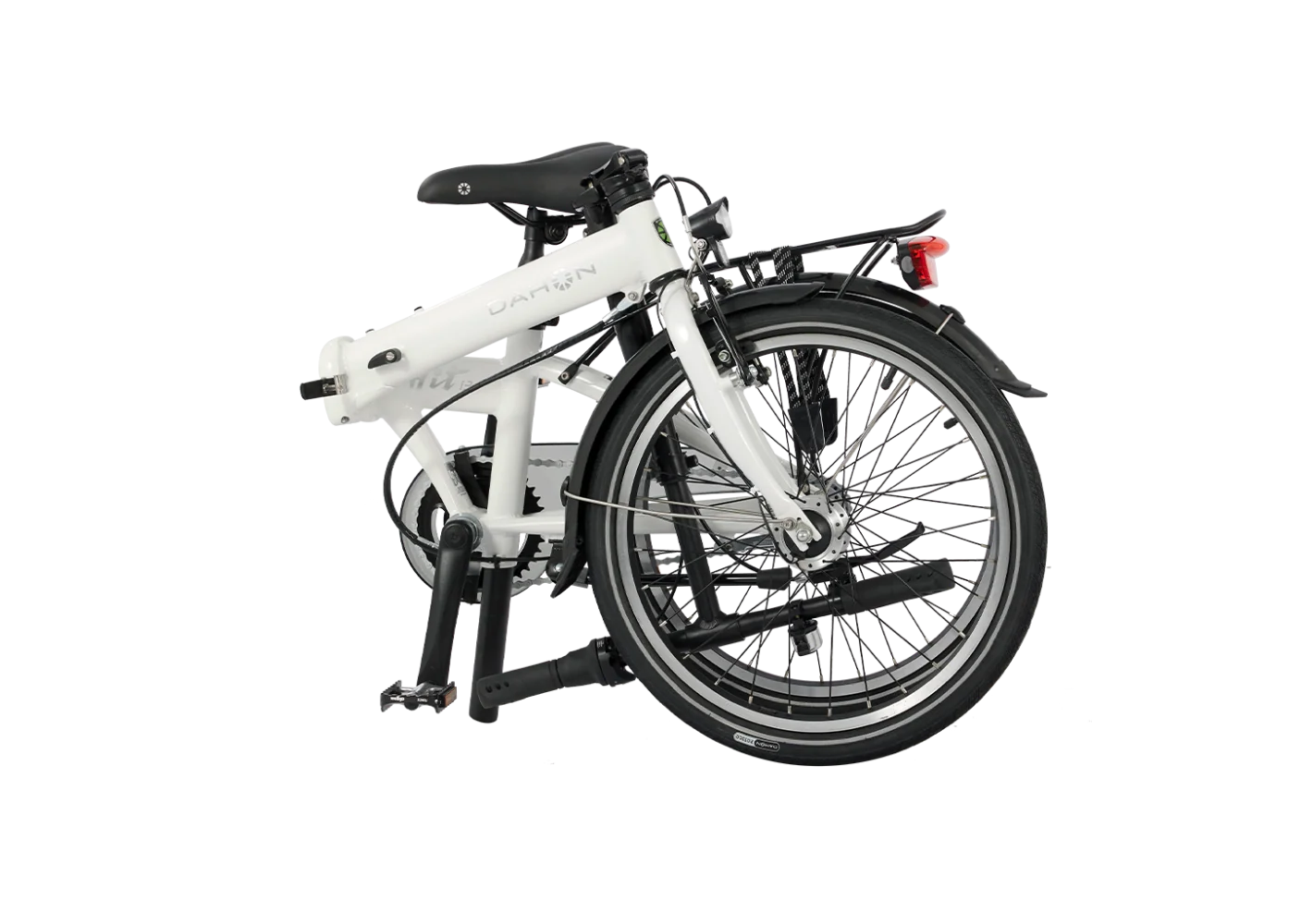 White folding bicycle Dahon Hit i3 on a white background