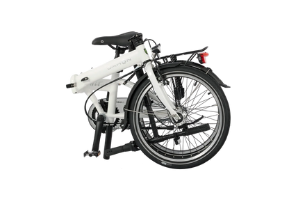 White folding bicycle Dahon Hit i3 on a white background